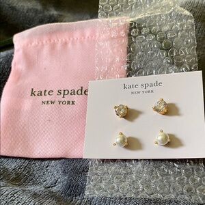 Kate Spade Gold, pearl, crystal set pierced earrings